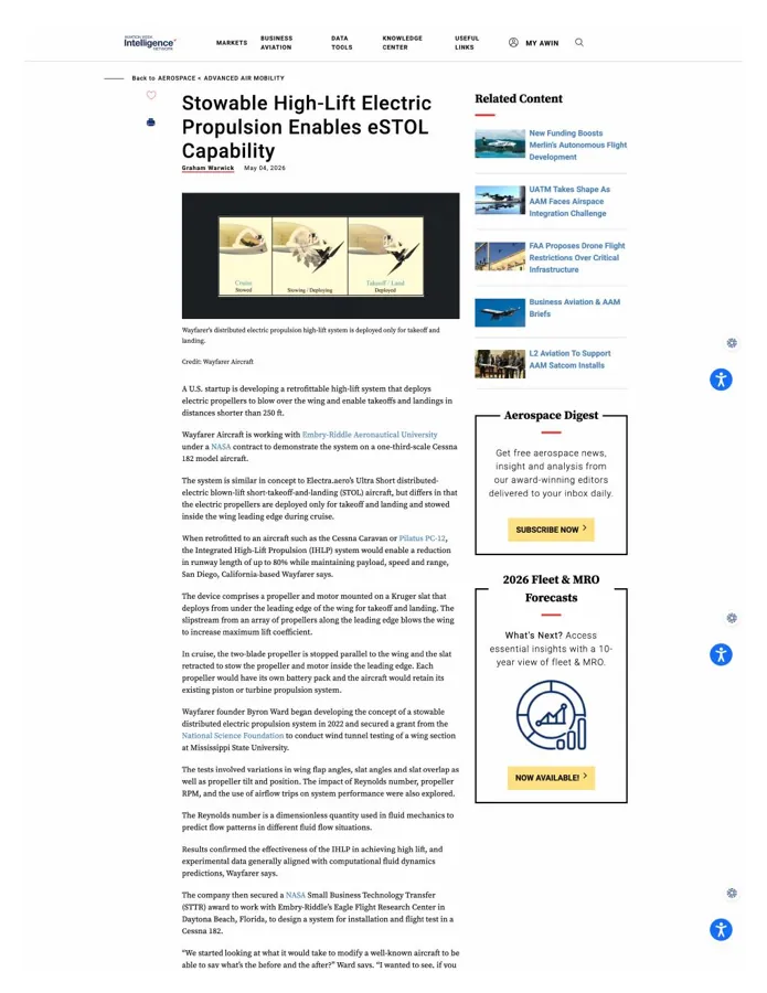 Aviation Week article about Wayfarer